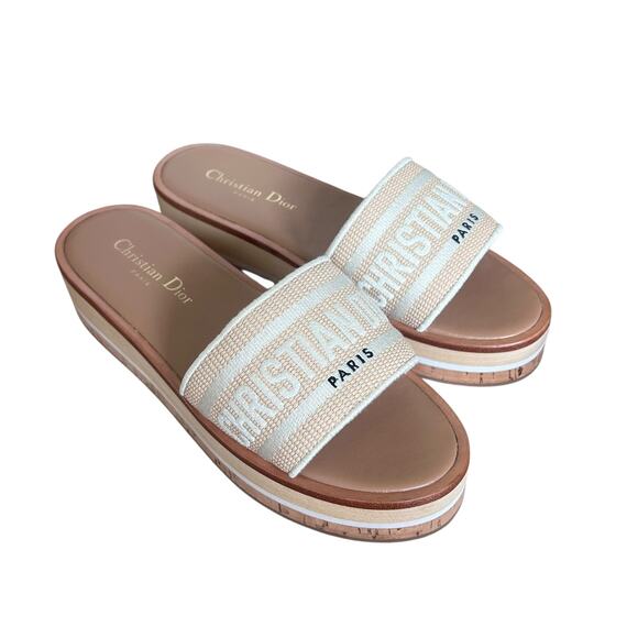 Dior Dioriviera Dway Natural Beige Platform Slides Sz 39 - Picture 1 of 10